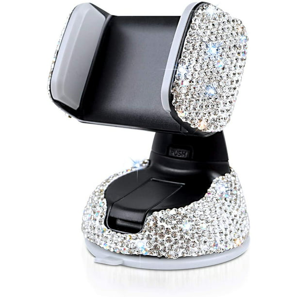 Pink Luxury Rhinestone Bling Universal Car Stand Phone Holder with One More Air Vent Base Crystal Phone Mount Holder Cradle for Dashboard Windshield Air Vent Car Phone Mount Cell Phone Holder 